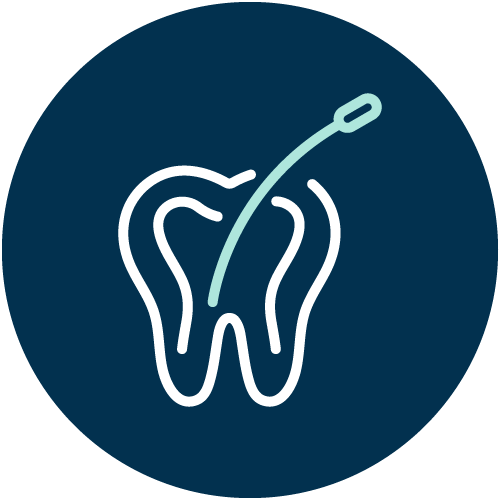 Icon: Zahn mit chirurgischem Instrument (dentoalveoläre Chirurgie)